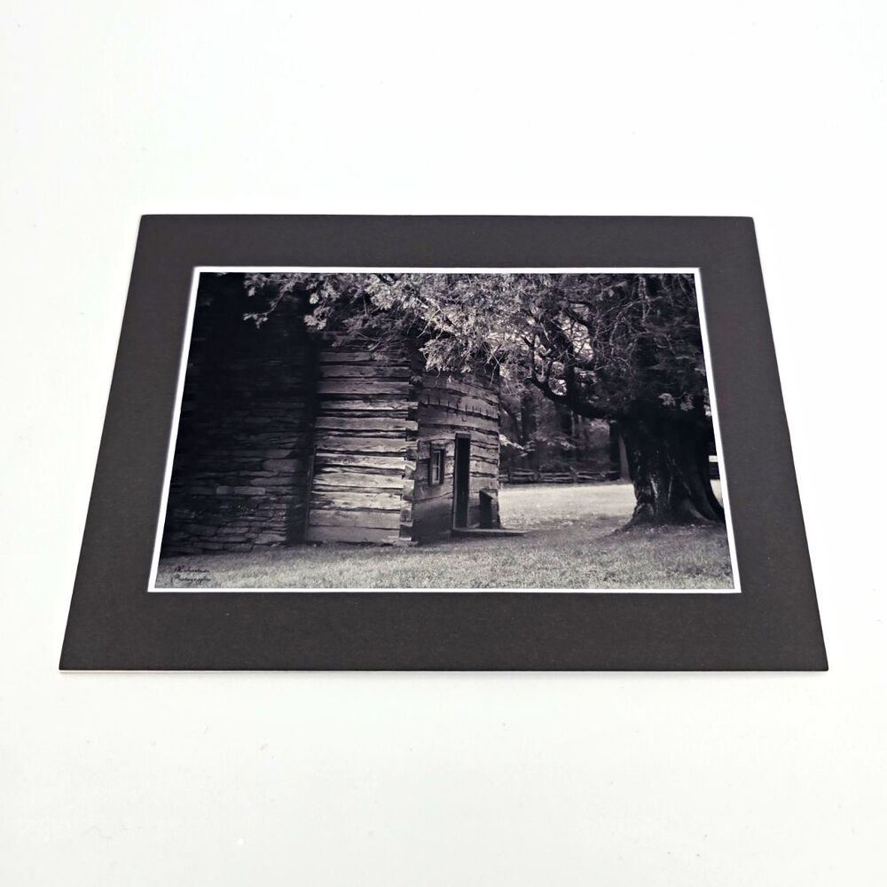 Cades Cove Black and White Photo Print Smoky Mountains Matted 5x7 Log Cabin Art